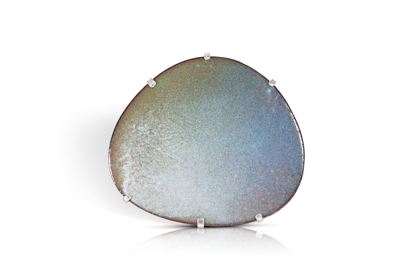 Multi-coloured Enamelled Copper and Silver Brooch