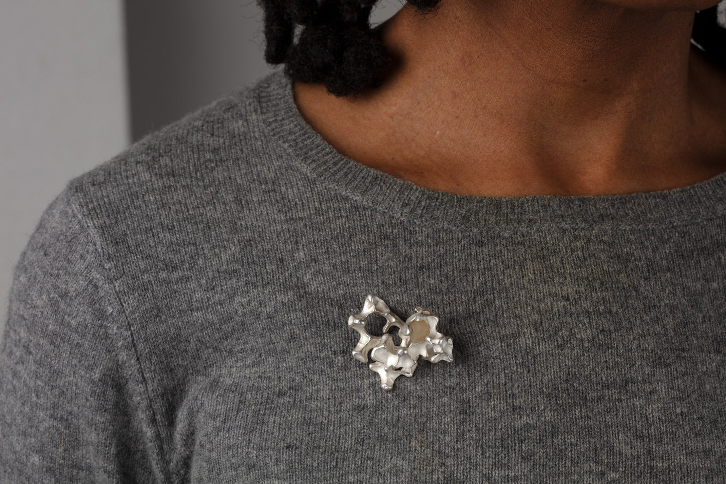 Large Coral and Yellow Sapphire Recycled Silver Brooch