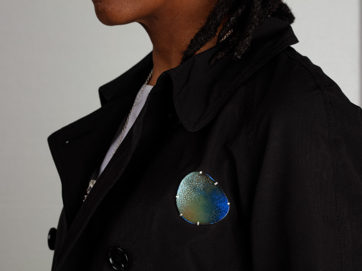 Northern Lights Enamelled Copper and Silver Brooch