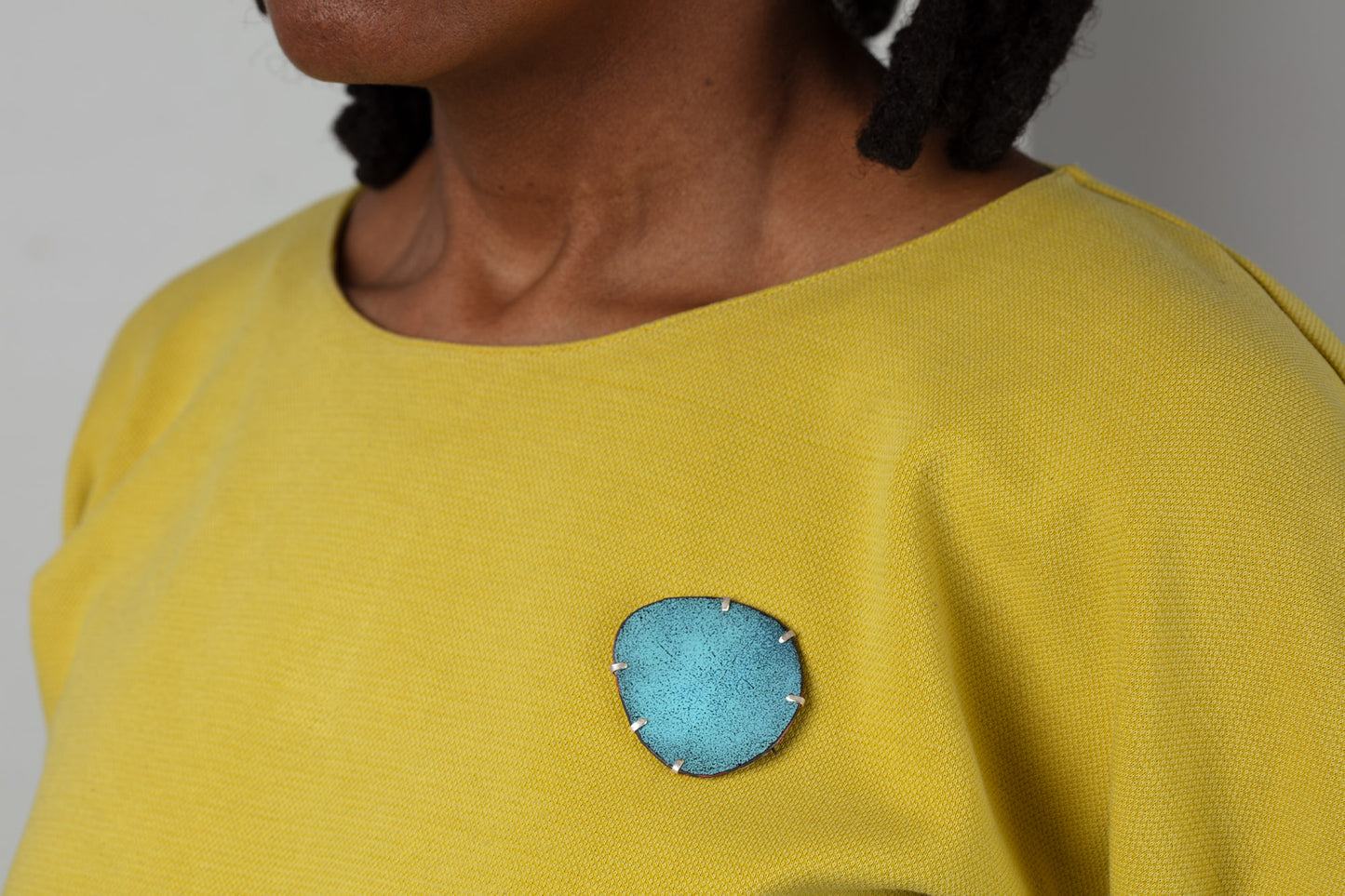 Sea Blue Enamelled Copper and Silver Brooch