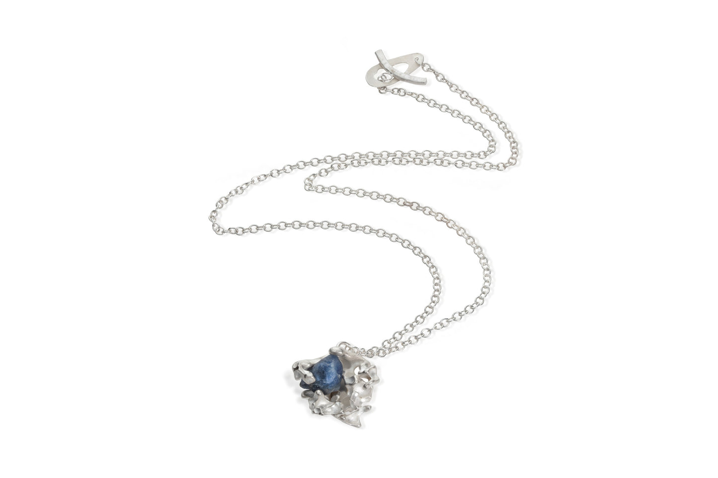 Medium Recycled Silver Coral Necklace with Blue Sapphire