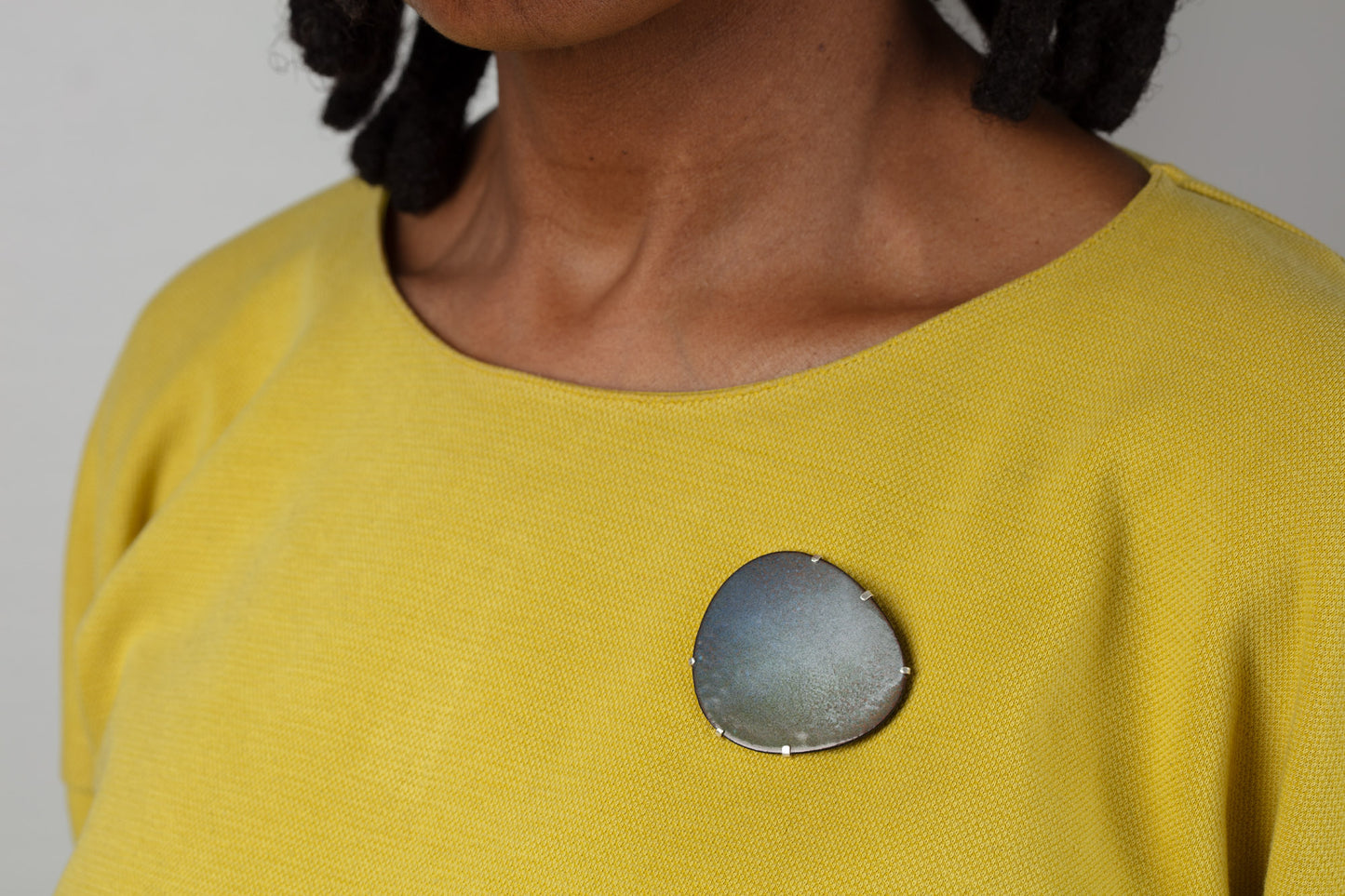 Multi-coloured Enamelled Copper and Silver Brooch