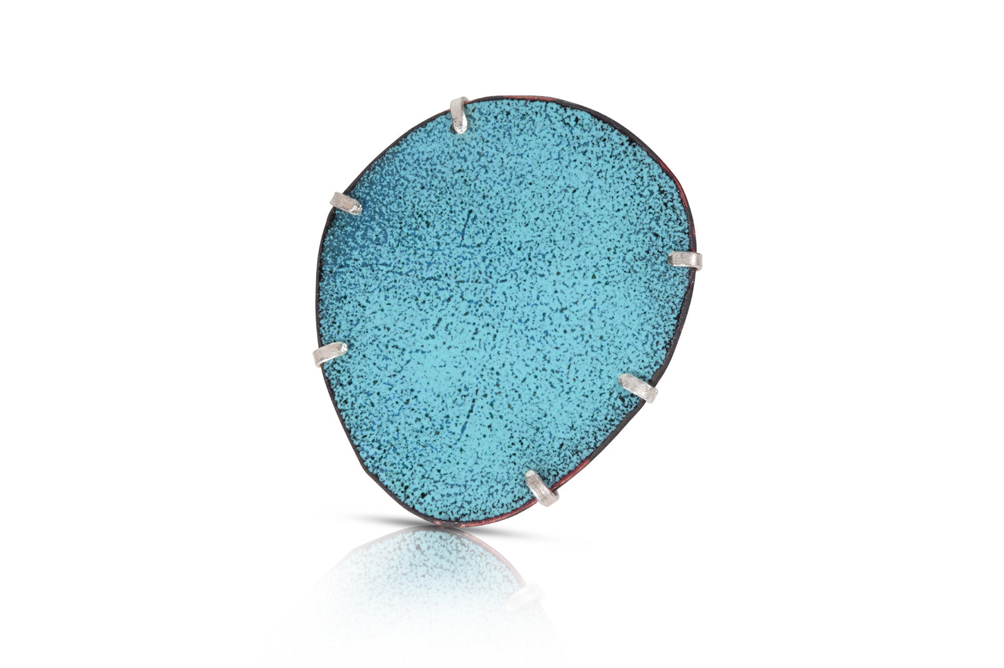 Sea Blue Enamelled Copper and Silver Brooch