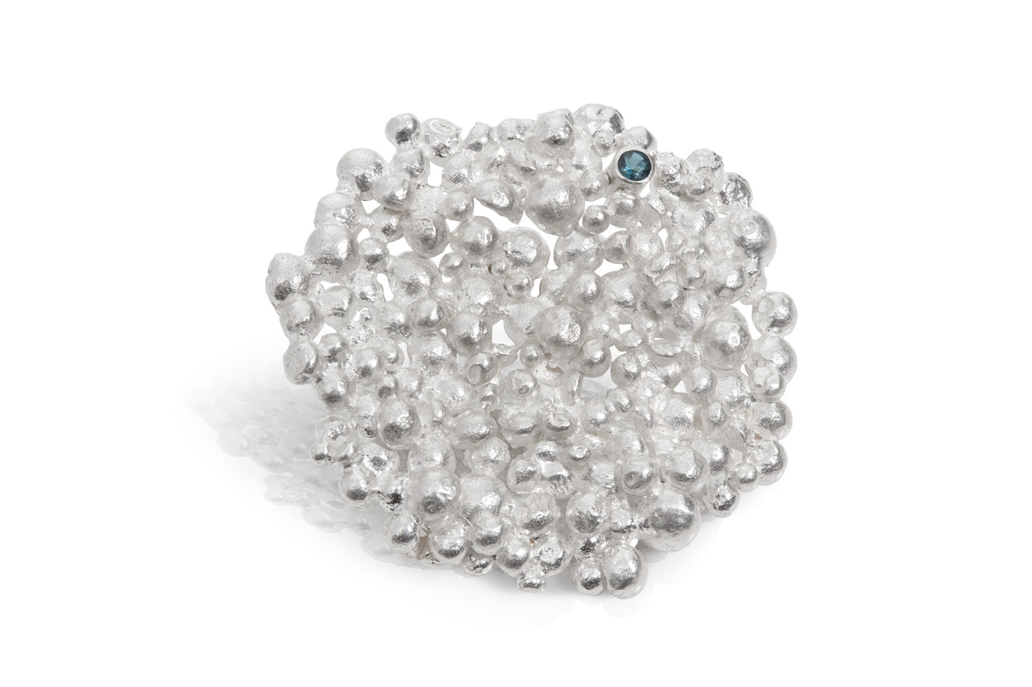 Recycled Silver and Blue Tourmaline Granulation Brooch