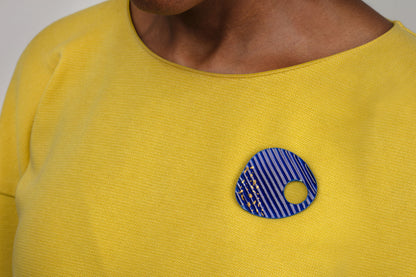 Royal Blue Enamelled Brooch with 24 Carat Gold